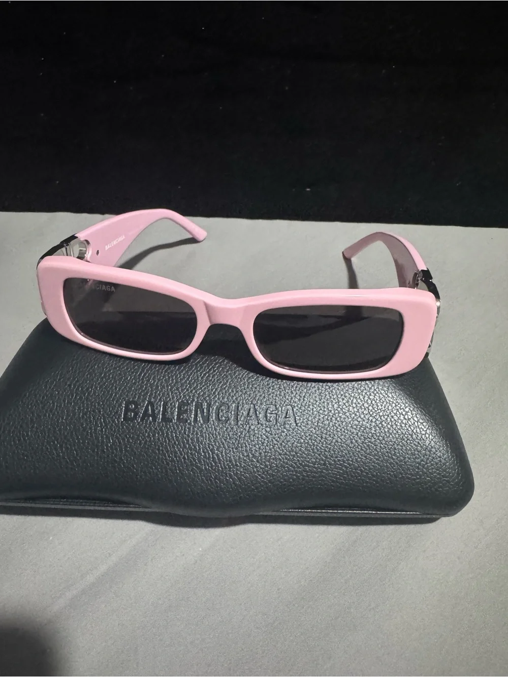 Balenciaga Pink Narrow Oval Women's Sunglasses with Silver Temple Accents